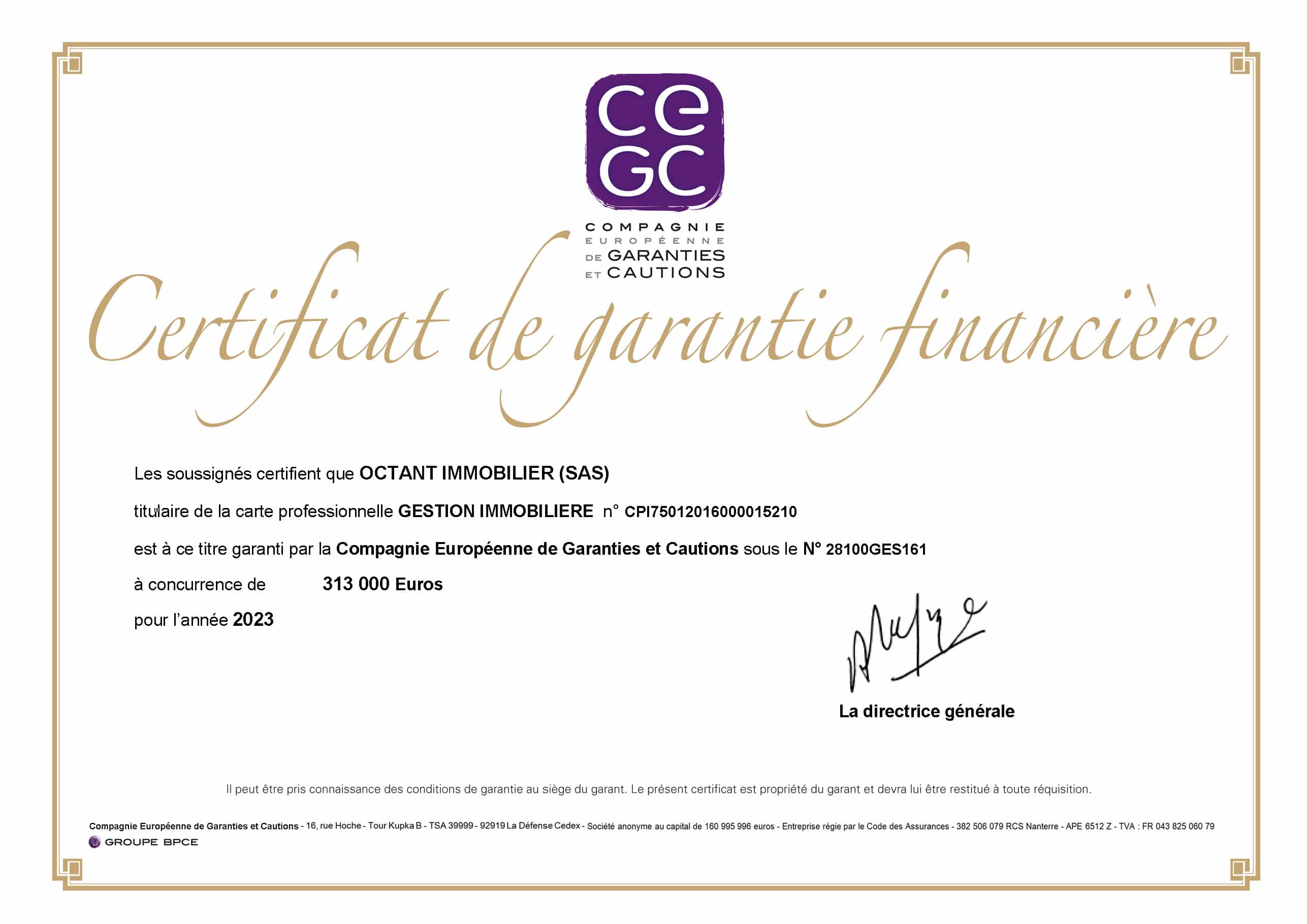 Attestations Et Garanties Octant Gestion